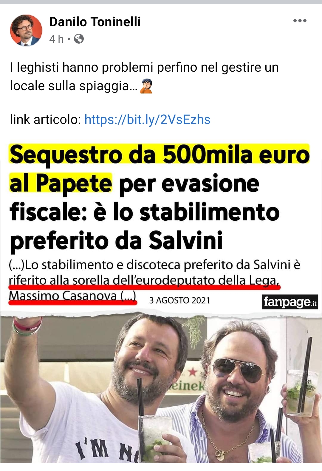 Ah che Finestra sul Mondo il Toninelli Danilo che attacca il locale preferito dal Salvini Matteo, no? 