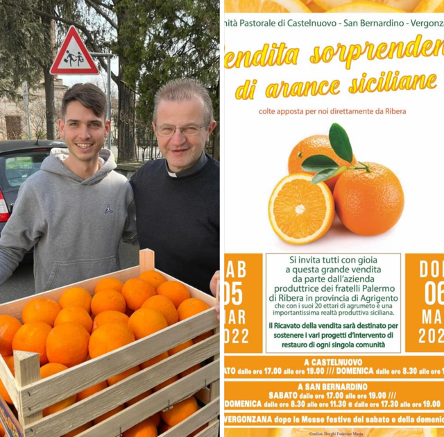 Grandioso a San Bernardino Fuori le Mura, Vergonzana e Castelnuovo: don Lorenzo Roncali lancia la sorprendente vendita di arance siciliane