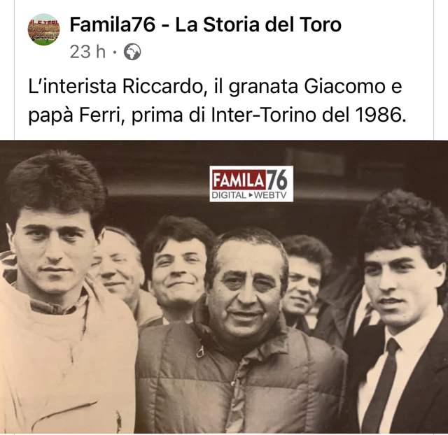 Ah che meravigliosa Finestra sul Mondo: Riccardo, Giacomo e papà Ferri, riuniti, prima di un Inter Torino dei mitici anni Ottanta