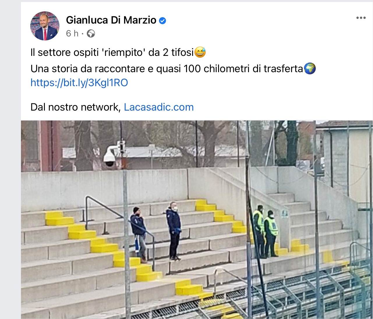 Via social, il giornalista ed esperto di calciomercato Gianluca Di Marzio, elogia i due tifosi della Feralpi Salo’ in trasferta a Crema