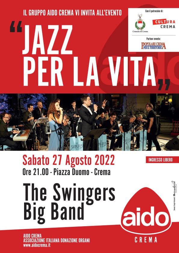 Il jazz invade piazza Duomo sabato 27 agosto per l’Aido