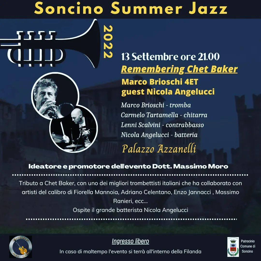 E’ tempo di Chet Baker al Soncino Summer Jazz il 13 settembre