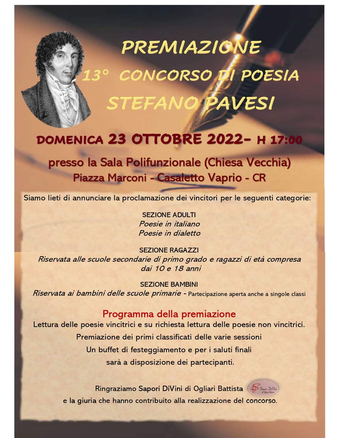 Concorso di Poesia Stefano Pavesi, il 23 ottobre la 13esima edizione