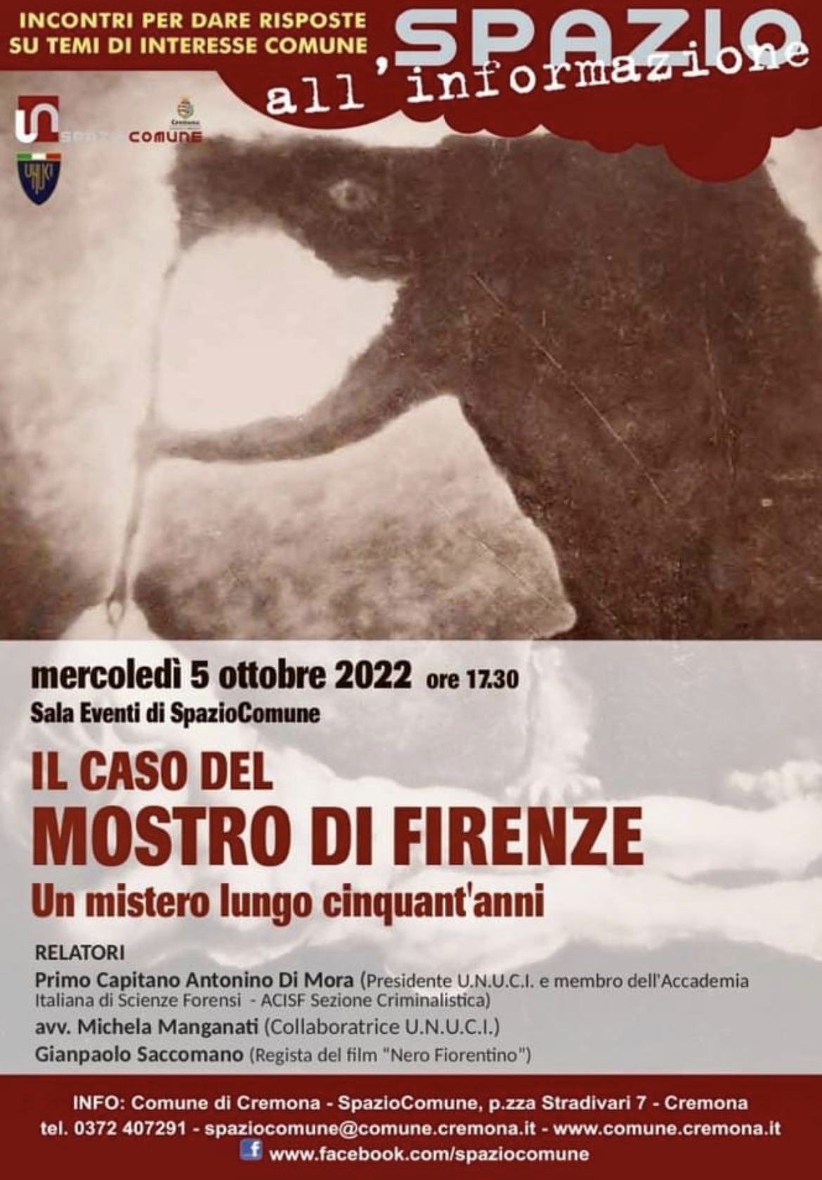 Mercoledì 5 ottobre a Cremona, serata – evento dedicata al sanguinoso Caso del Mostro di Firenze: un mistero lungo 50 anni…
