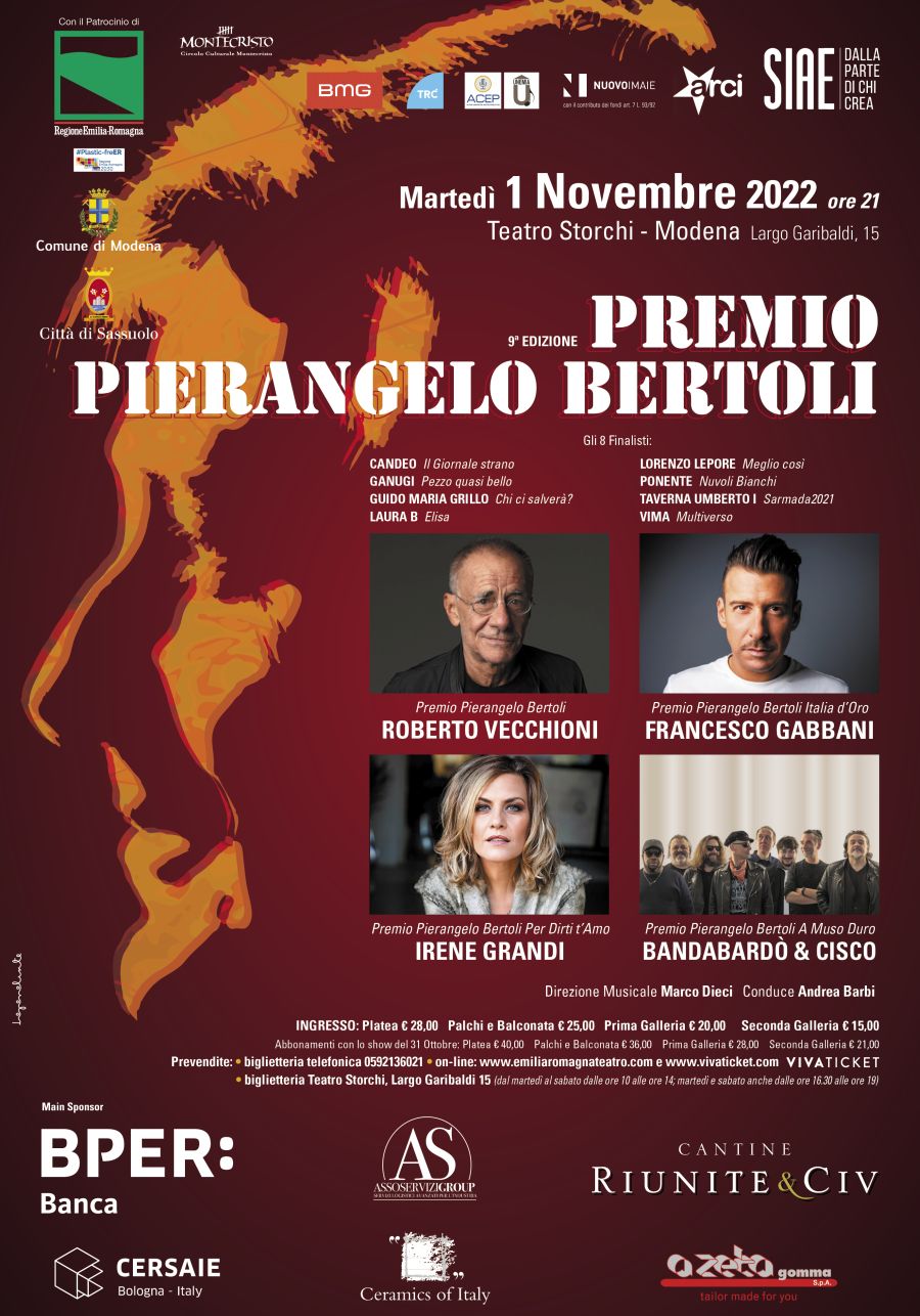 Premio Pierangelo Bertoli, il 31 ottobre la nona edizione della manifestazione