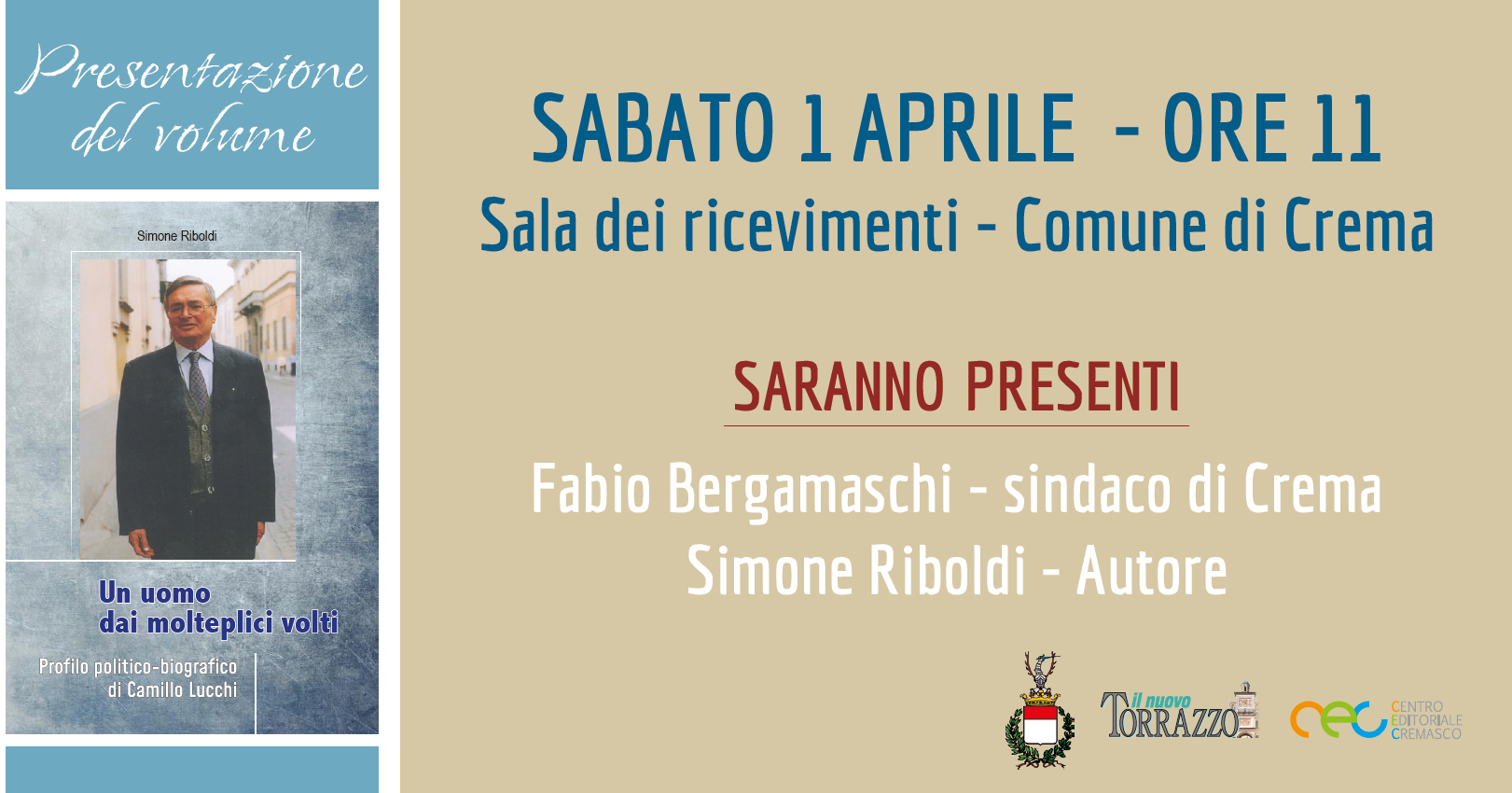 Sabato 1 aprile alle ore 11 la sala dei Ricevimenti di Palazzo comunale a Crema ospiterà la presentazione del volume di Simone Riboldi