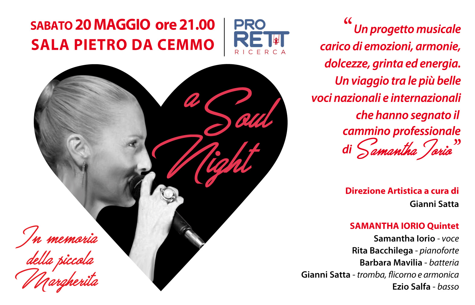 A soul night, torna a Crema Pro RETT ricerca onlus con un concerto di Samantha Iorio il 20 maggio
