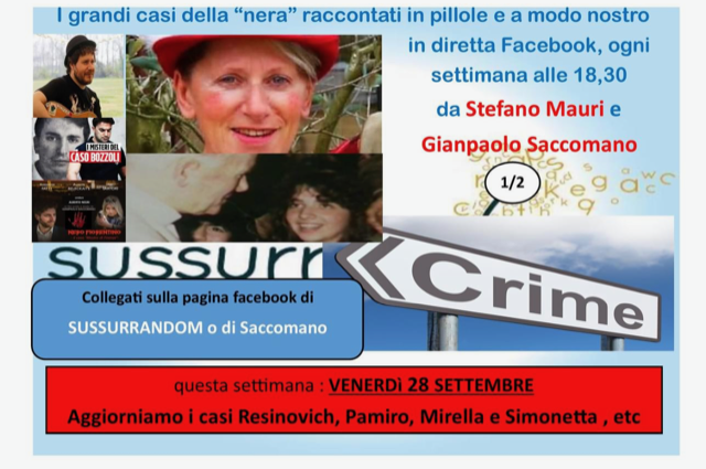 Torna Sussurcrime sulla pagina Facebook di Sussurrandom. Appuntamento col maestro Gianpaolo Saccomano venerdì 29 settembre…