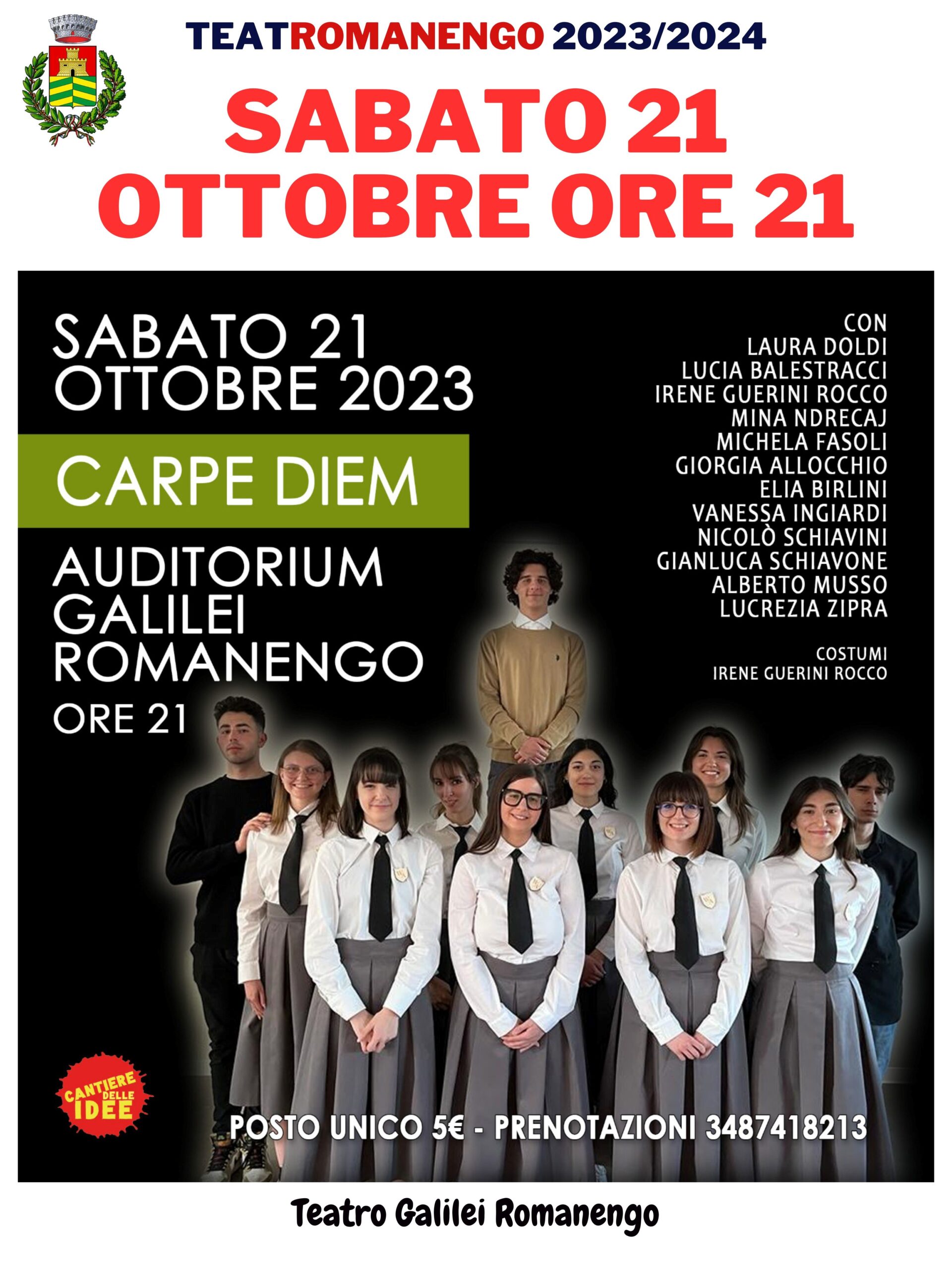 Carpe Diem, il 21 ottobre il secondo appuntamento della stagione teatrale di Romanengo