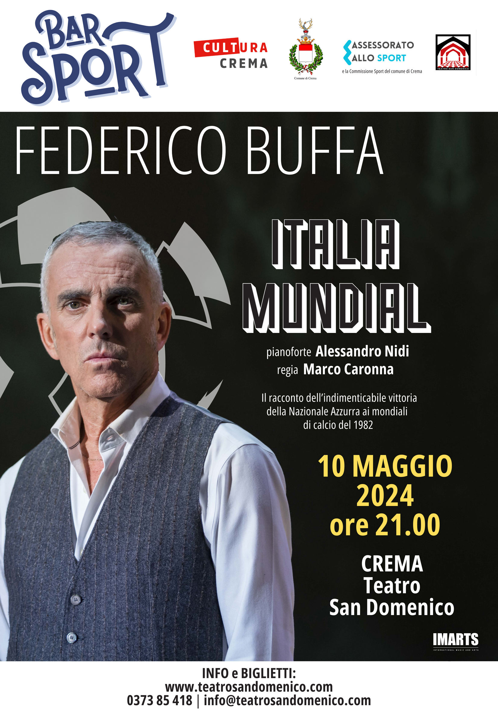 “Italia Mundial” di Federico Buffa, il 10 maggio alle ore 21 presso il Teatro San Domenico
