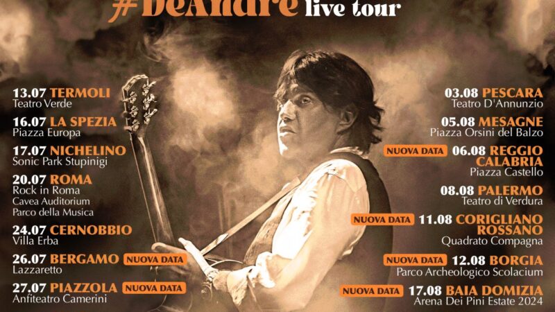 Si aggiungono nuove date al tour estivo di Cristiano De André dedicato a Faber “De André #DeAndré – Best Of Live Tour”